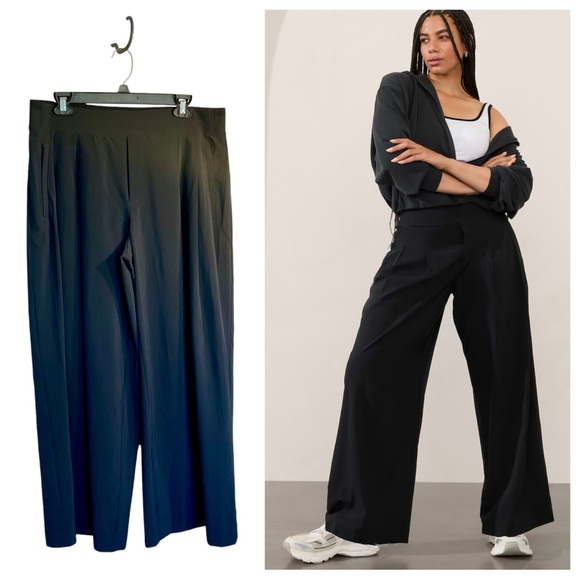Athleta Pants - Athleta Brooklyn Heights high rise pleated wide leg pant black 14 petite